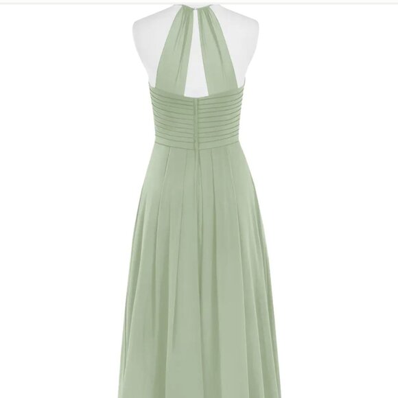 Azazie Ginger Dusty Sage A-Line Halter Pleated Chiffon Dress - Picture 2 of 5